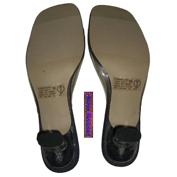 Vintage 90s y2k Deadstock Clear Lucite Plastic Denim Slides Square Toe Heels 7 - Picture 7 of 15